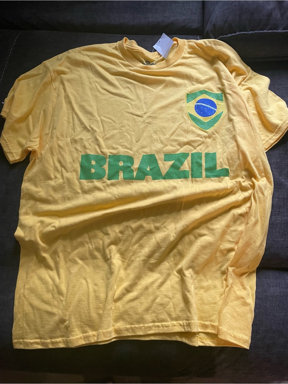 Brazil Soccer Yellow T-Shirt Size XL new Goodie Two Sleeves Menโs Graphic Tee
